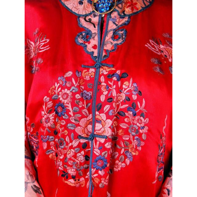 Antique Victorian Chinese Robe Coat Red Silk Embroidered Includes Free Brooch! Cart2cart The Best Vintage Clothing