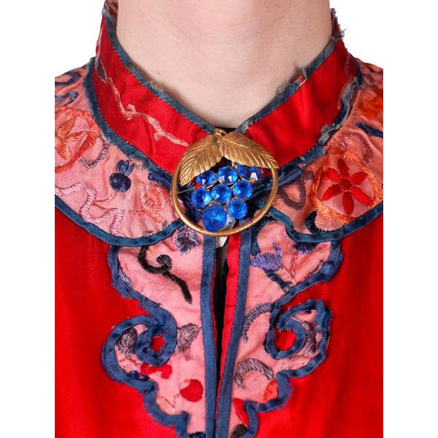 Antique Victorian Chinese Robe Coat Red Silk Embroidered Includes Free Brooch! Cart2cart The Best Vintage Clothing