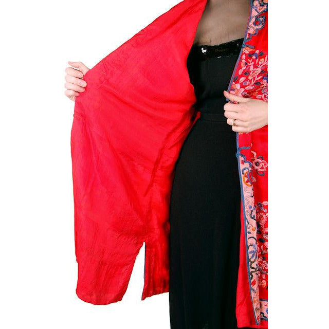 Antique Victorian Chinese Robe Coat Red Silk Embroidered Includes Free Brooch! Cart2cart The Best Vintage Clothing