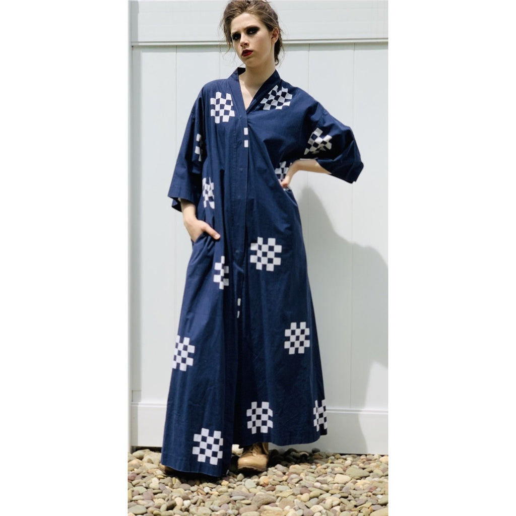 VTG Marimekko ”Pivo” by Katsuji Wakisaka 1975 BLACK/ White Cotton Kaftan Maxi S marimekko The Best Vintage Clothing