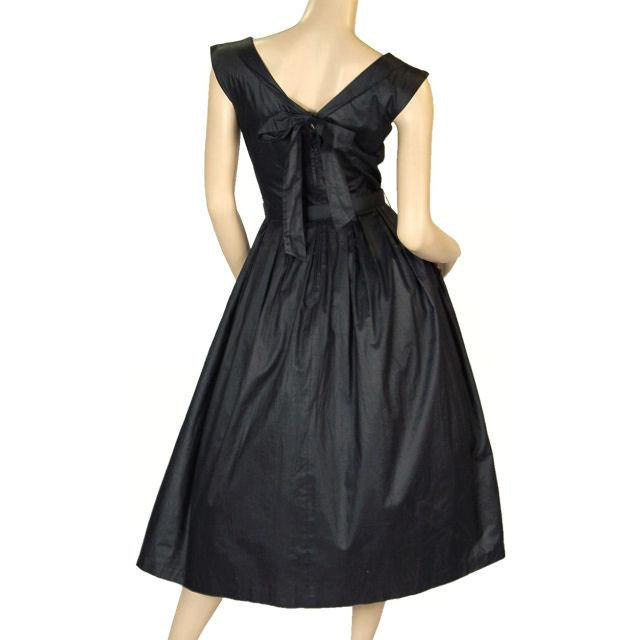 Vintage MCM Party Dress Black Polished Cotton White Soutache NATLYNN 1950’S Women's Natlynn