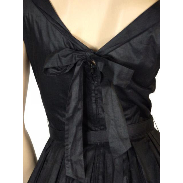 Vintage MCM Party Dress Black Polished Cotton White Soutache NATLYNN 1950’S Women's Natlynn