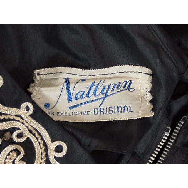 Vintage MCM Party Dress Black Polished Cotton White Soutache NATLYNN 1950’S Women's Natlynn