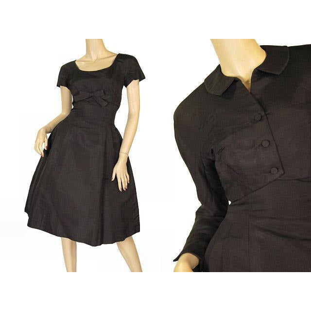 Vintage Black Silk Faille Cocktail Dress W/Jacket Branell 1950S 34-26-Free New Arrivals,Women's Branell