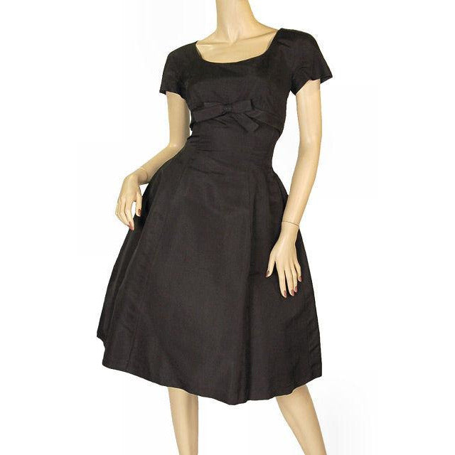 Vintage Black Silk Faille Cocktail Dress W/Jacket Branell 1950S 34-26-Free New Arrivals,Women's Branell