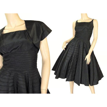 Vintage Black Taffeta Concentric Circle Skirt Dress W/Bolero 1950s 34-28-Free - The Best Vintage Clothing
 - 3