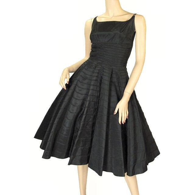 Vintage Black Taffeta Concentric Circle Skirt Dress W/Bolero 1950s 34-28-Free Cart2cart The Best Vintage Clothing