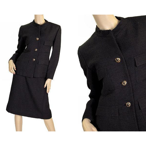 Vintage Black Textured Wool Ladies Suit Lord & Taylor Davidow 1980s Cart2cart Davidow