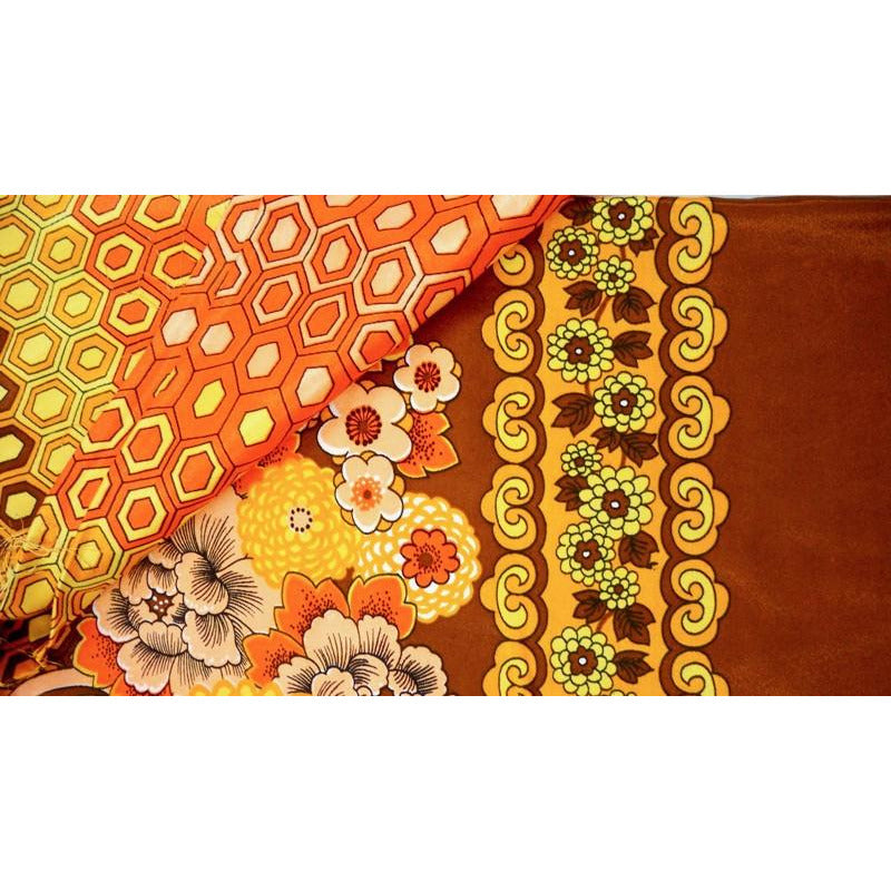 Bright Polyester Border Print Maxwell Orange/Brown 46" Cart2cart The Best Vintage Clothing