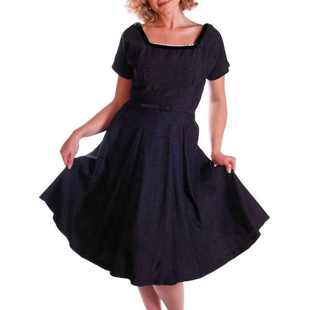 Charcoal Vintage Day Dress With Jacket Rhinestone Buttons 1950 36-29-Free Cart2cart The Best Vintage Clothing
