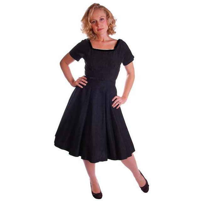 Charcoal Vintage Day Dress With Jacket Rhinestone Buttons 1950 36-29-Free Cart2cart The Best Vintage Clothing