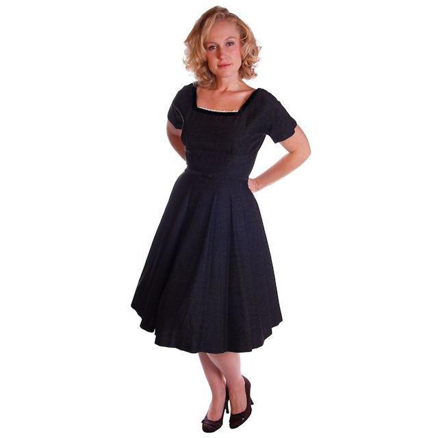 Charcoal Vintage Day Dress With Jacket Rhinestone Buttons 1950 36-29-Free Cart2cart The Best Vintage Clothing