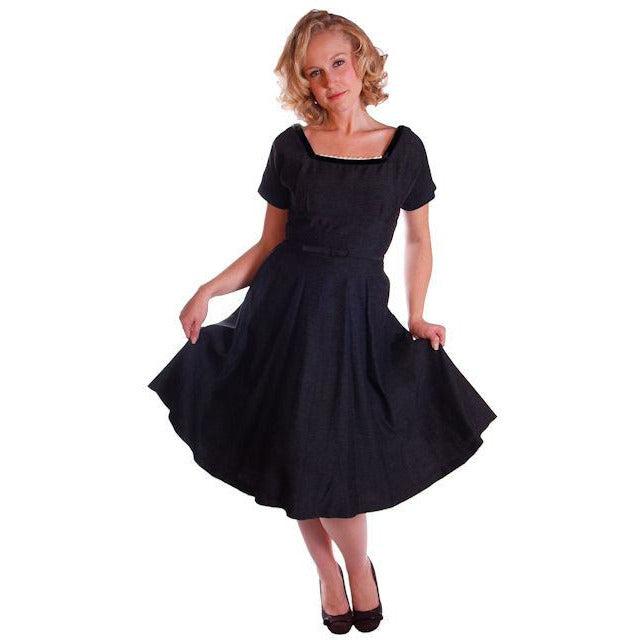 Charcoal Vintage Day Dress With Jacket Rhinestone Buttons 1950 36-29-Free Cart2cart The Best Vintage Clothing