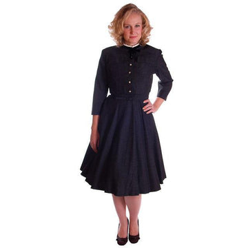 Charcoal Vintage Day Dress With Jacket Rhinestone Buttons 1950 36-29-Free - The Best Vintage Clothing
 - 1