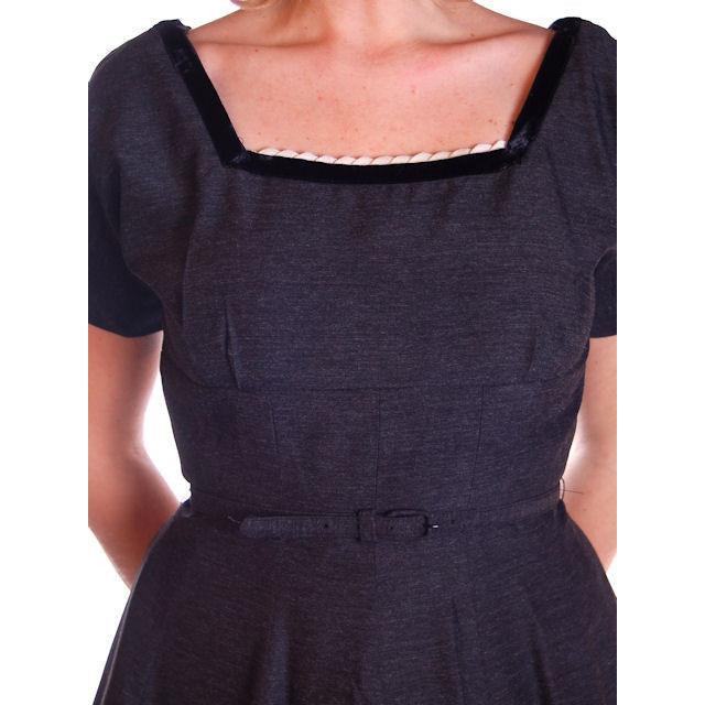 Charcoal Vintage Day Dress With Jacket Rhinestone Buttons 1950 36-29-Free Cart2cart The Best Vintage Clothing