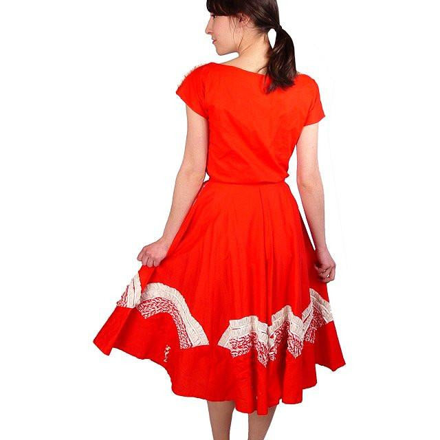 Vintage Dress Red Rockabilly Circle Skirt Outfit Fans Detail 1950S 34-24-Free Cart2cart The Best Vintage Clothing