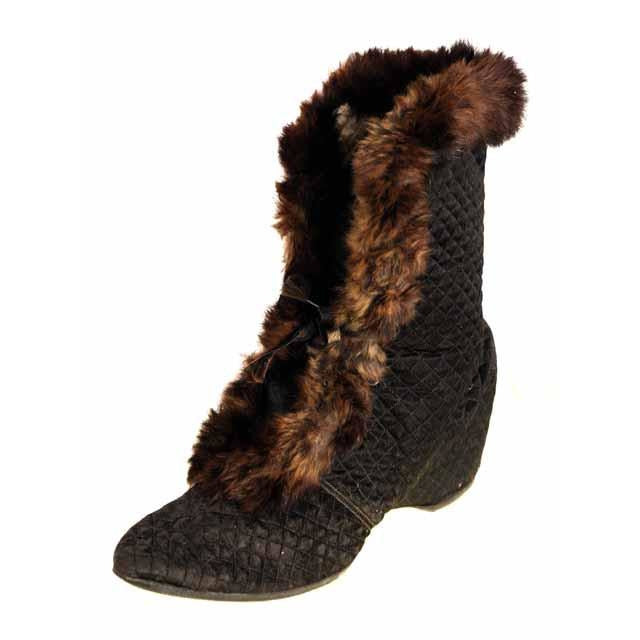 Edwardian Quilted Silk/Leather Fur Trim High Boots 1919 Daniel Green Women's,Shoes,On Sale The Best Vintage Clothing