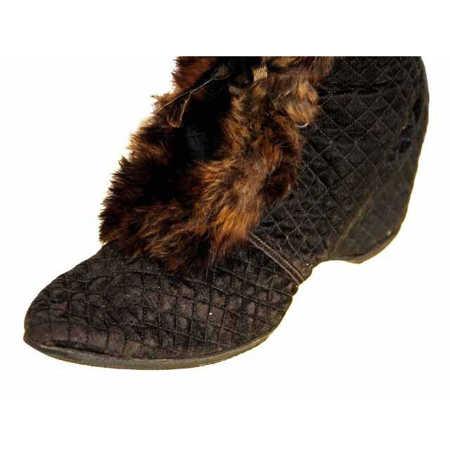 Edwardian Quilted Silk/Leather Fur Trim High Boots 1919 Daniel Green Women's,Shoes,On Sale The Best Vintage Clothing