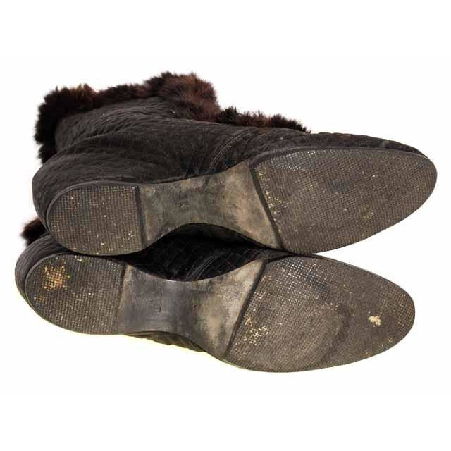 Edwardian Quilted Silk/Leather Fur Trim High Boots 1919 Daniel Green Women's,Shoes,On Sale The Best Vintage Clothing