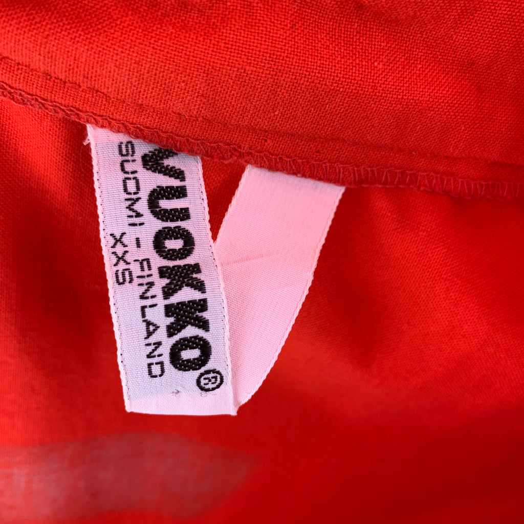 Vintage Vuokko Womens Dress XXS Bright Red Blue Abstract Print Cotton 1970s marimekko The Best Vintage Clothing