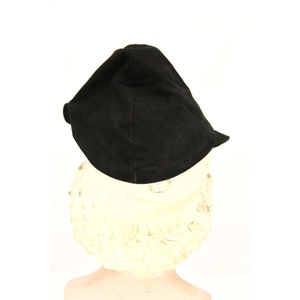 Vintage Black Leather Suede Cap Womens Hat 1930s Military 23" WW2 The Best Vintage Clothing