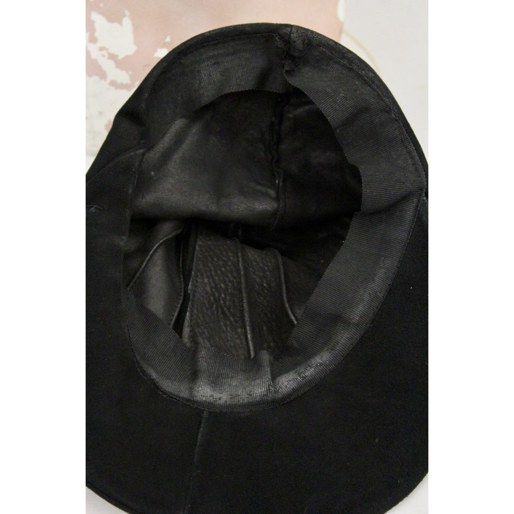 Vintage Black Leather Suede Cap Womens Hat 1930s Military 23" WW2 The Best Vintage Clothing