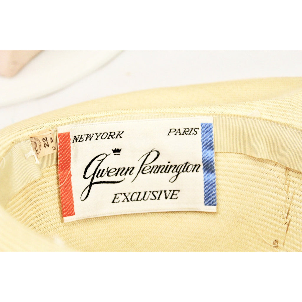 Vintage Gwenn Pennington Exclusive Wide Brim Straw Hat Awning Stripe Ribbon Church 1960s The Best Vintage Clothing