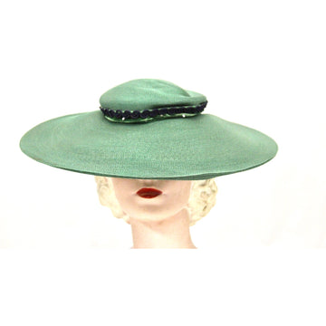 Vintage Green Straw Saucer Hat Wide Brim 1930s Church Womens The Best Vintage Clothing