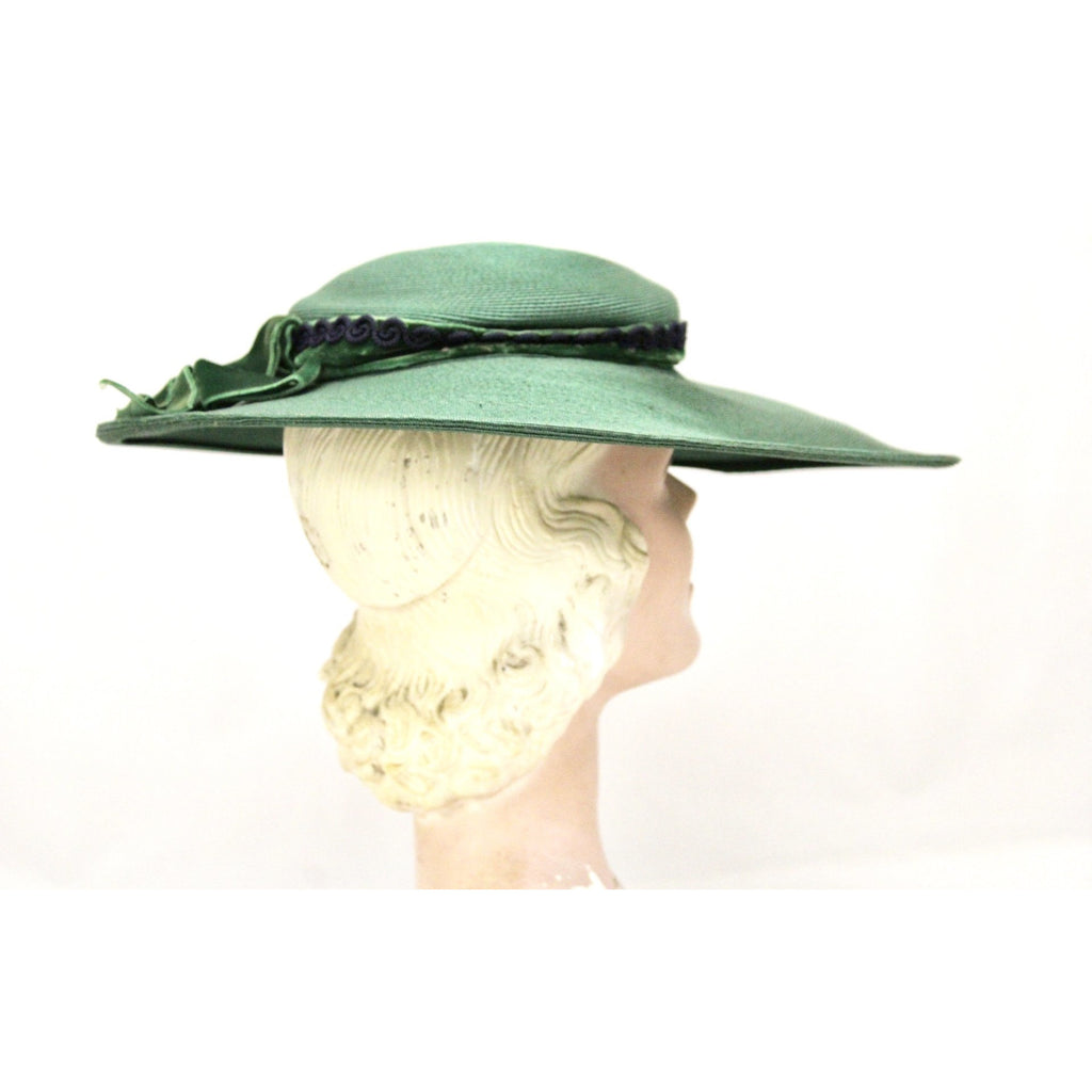 Vintage Green Straw Saucer Hat Wide Brim 1930s Church Womens The Best Vintage Clothing