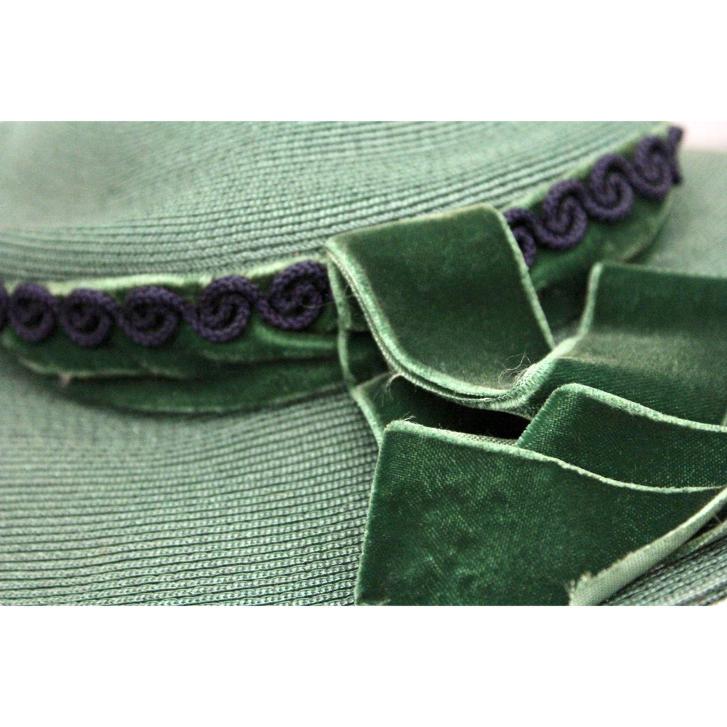 Vintage Green Straw Saucer Hat Wide Brim 1930s Church Womens The Best Vintage Clothing