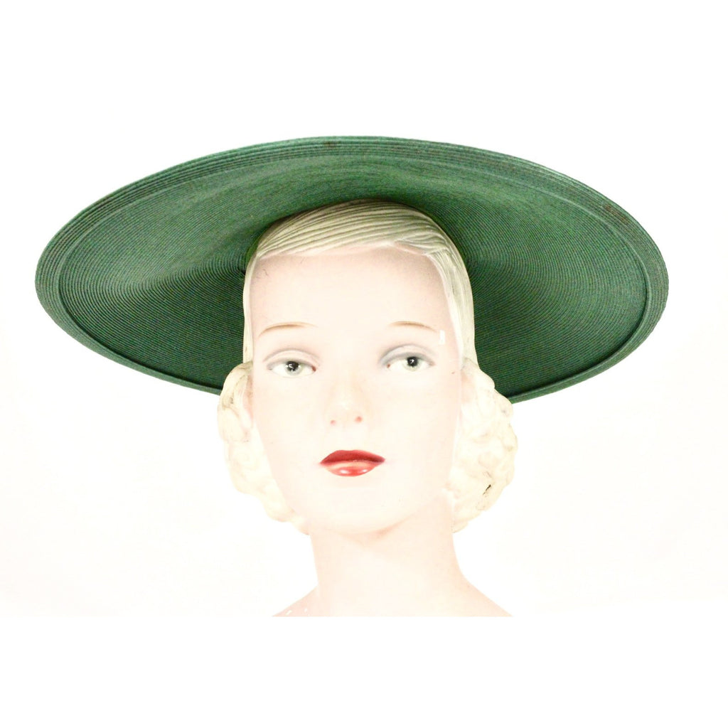Vintage Green Straw Saucer Hat Wide Brim 1930s Church Womens The Best Vintage Clothing