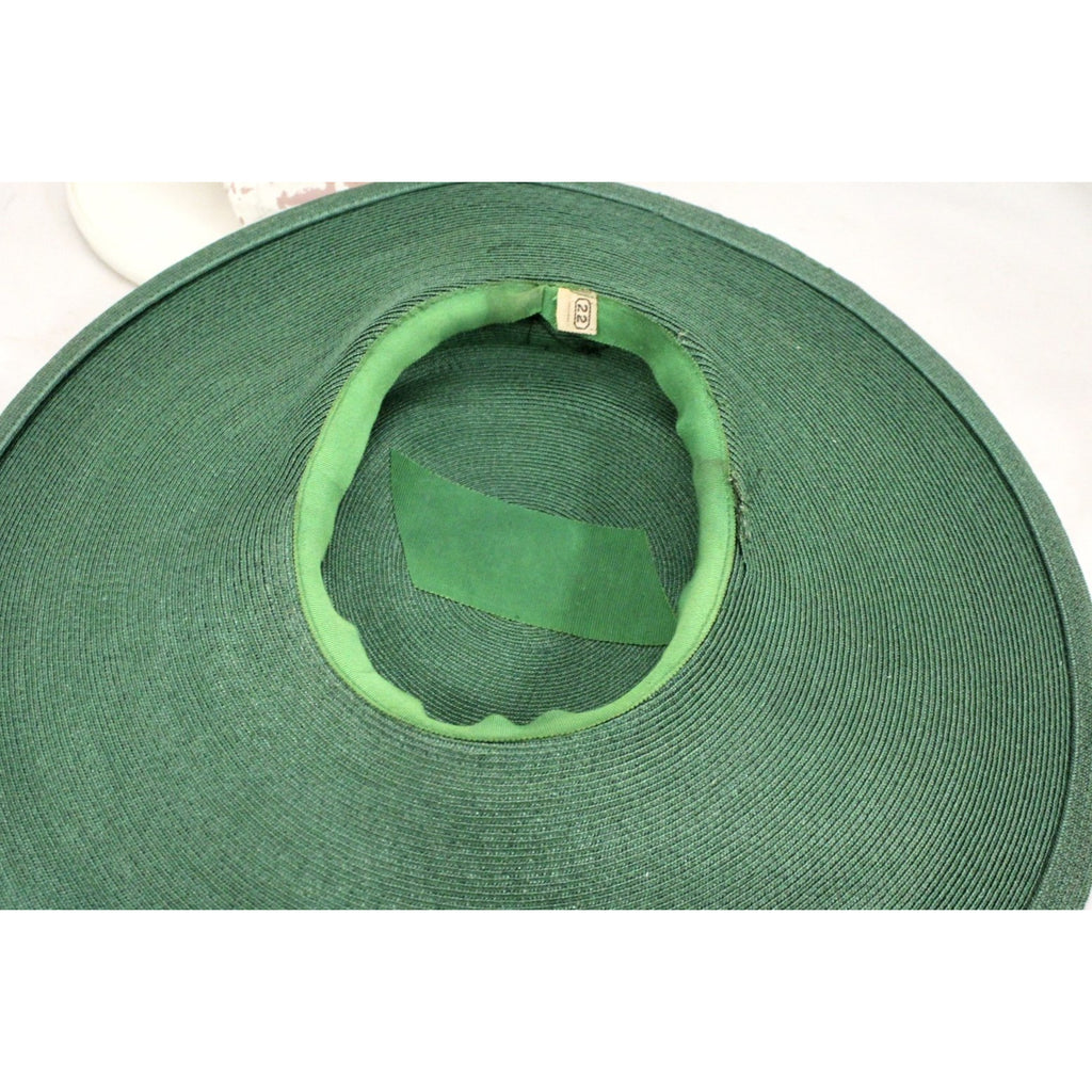 Vintage Green Straw Saucer Hat Wide Brim 1930s Church Womens The Best Vintage Clothing