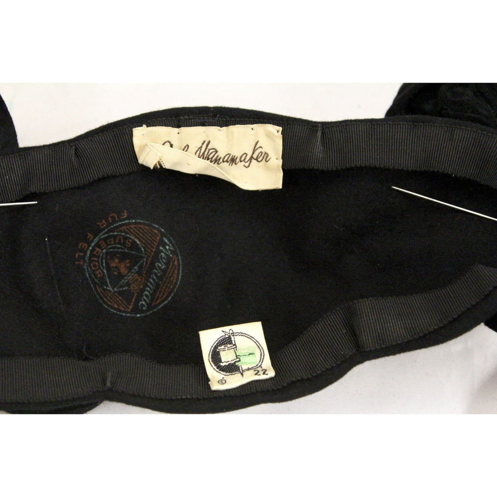 Vintage Womens Black Felt EarMuff Hat 1930s John Wanamaker O/S The Best Vintage Clothing