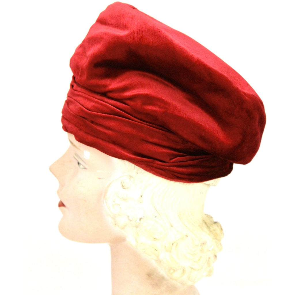 Red Velvet Vintage Turban Hat 1940s 22" Small Head The Best Vintage Clothing