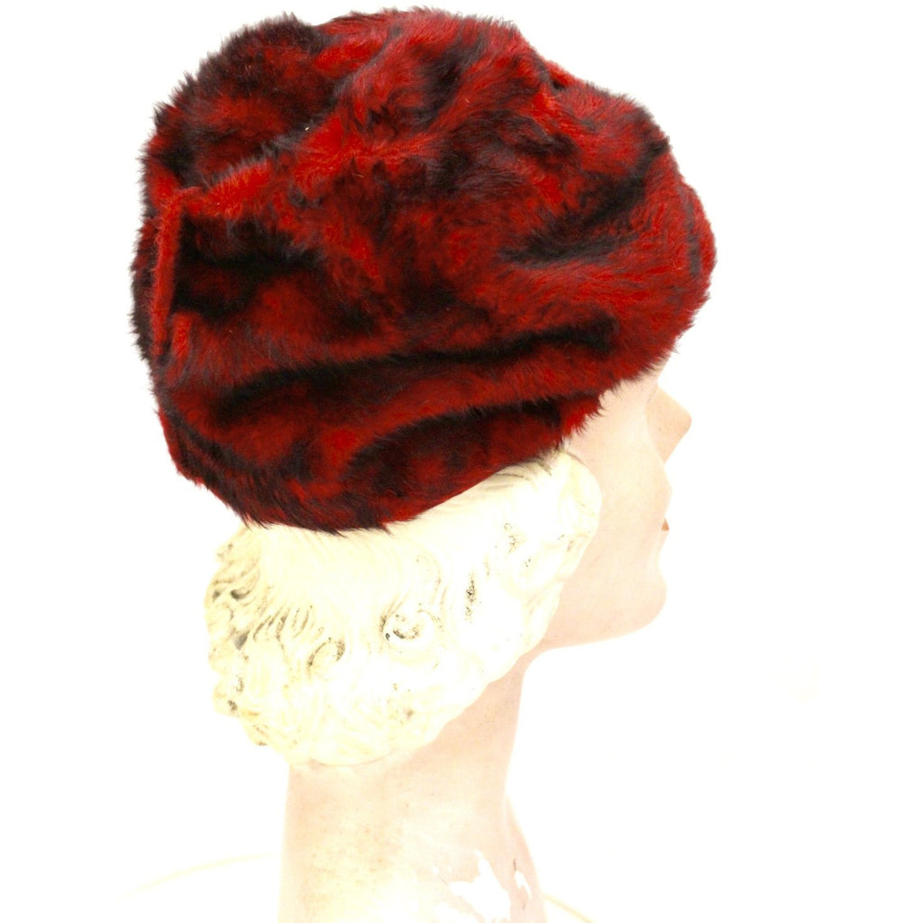50s VTG Red Black Fur Felt Hat Turban Pillbox Cloche Montezuma Austria Church S The Best Vintage Clothing