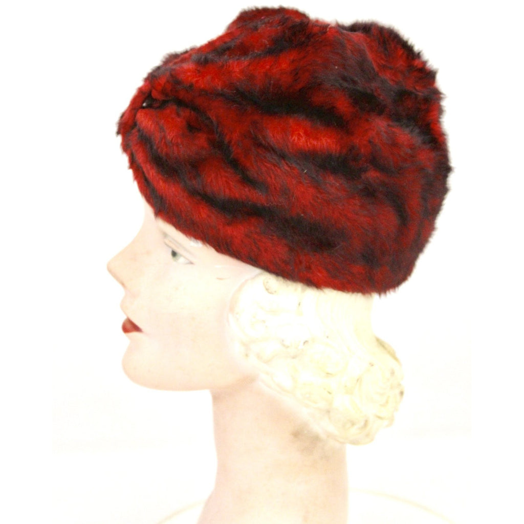 50s VTG Red Black Fur Felt Hat Turban Pillbox Cloche Montezuma Austria Church S The Best Vintage Clothing