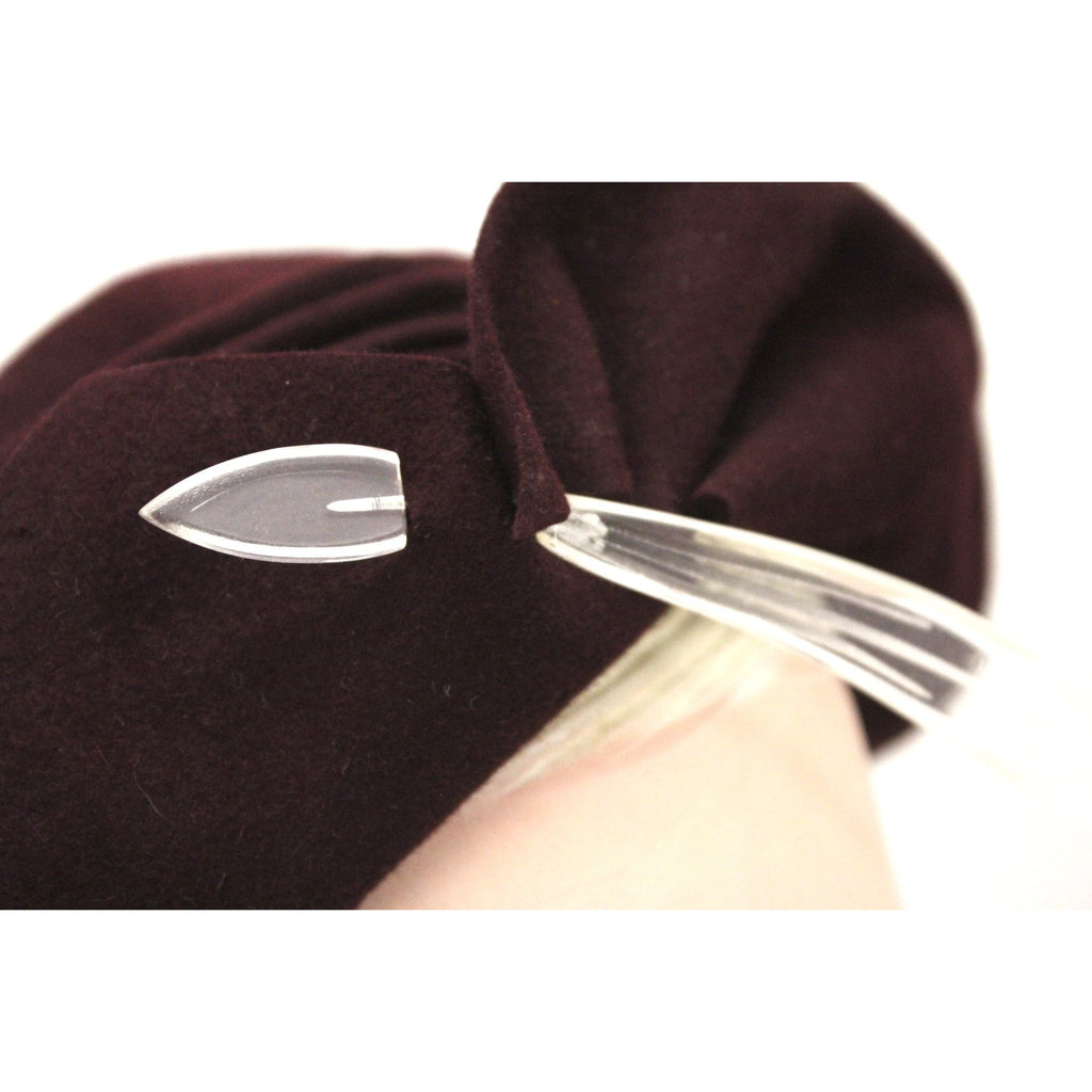 Vintage 1930s Semi-Cloche Hat Maroon Red Huge Clear Lucite Hatpin O/S The Best Vintage Clothing