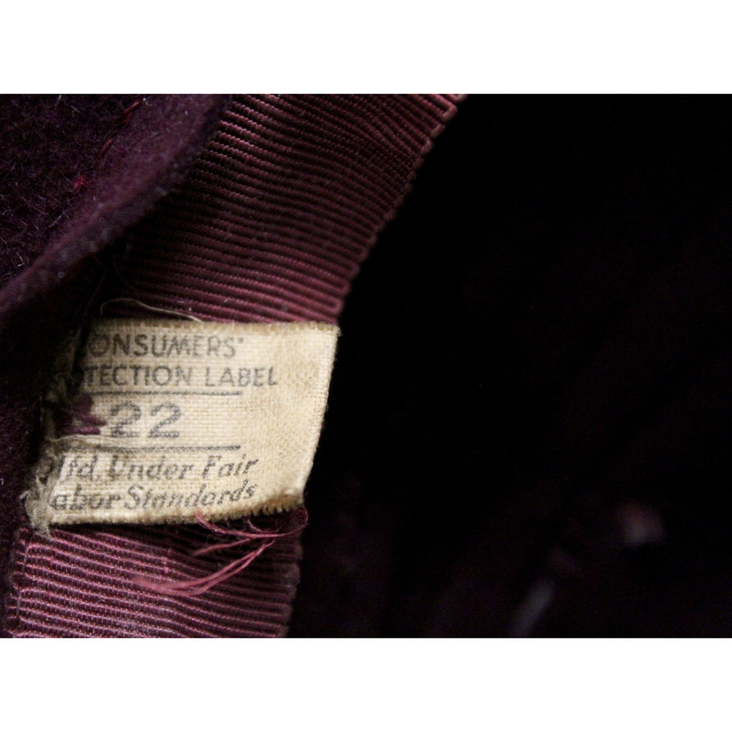 Vintage 1930s Semi-Cloche Hat Maroon Red Huge Clear Lucite Hatpin O/S The Best Vintage Clothing