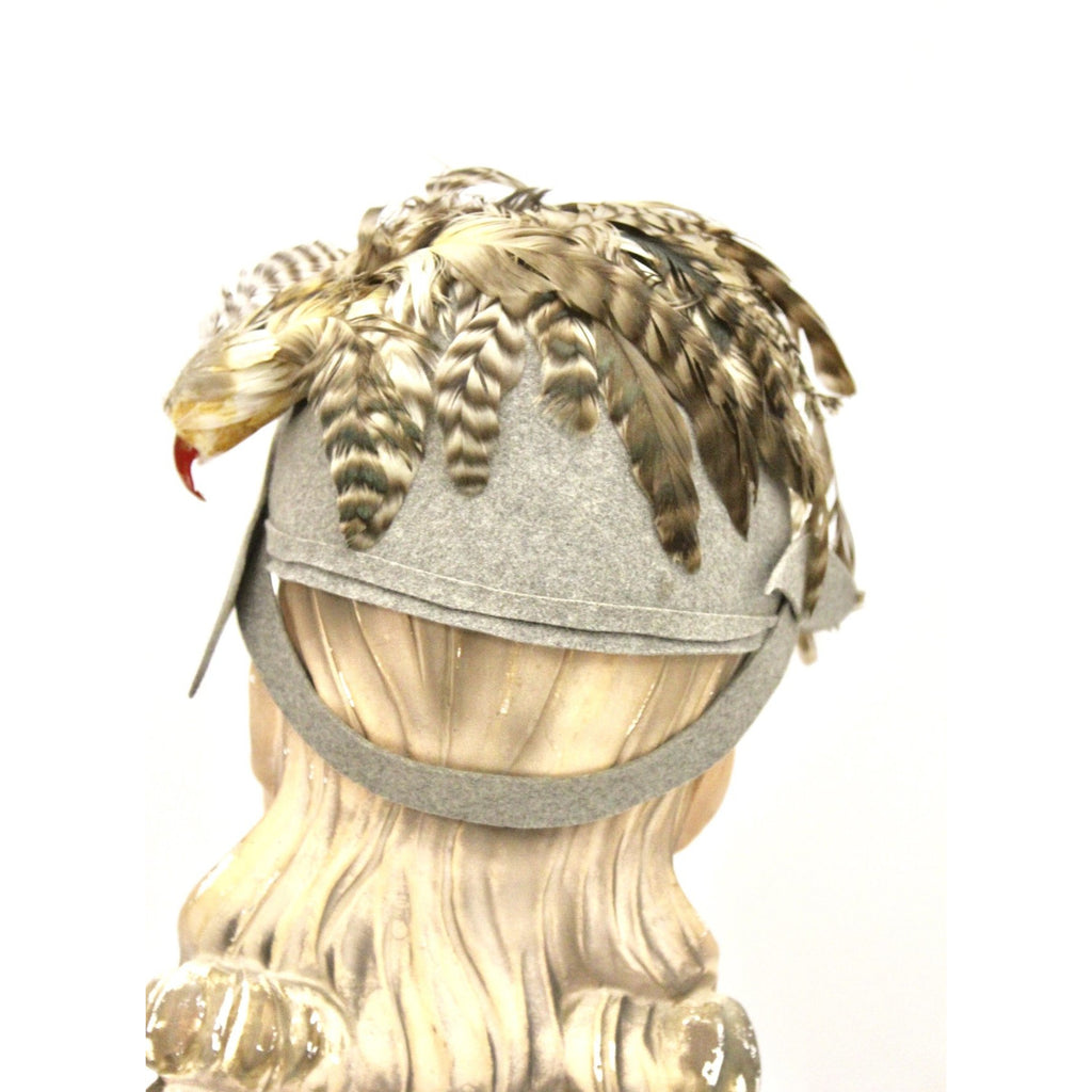 Vintage 1930s Knox Cloche Hat Bird Head Pheasant Feathers Gray Felt XS Sherlock The Best Vintage Clothing