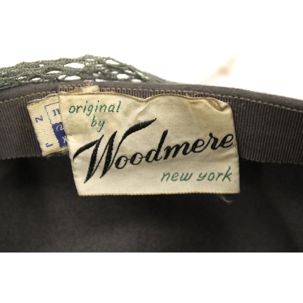 Vintage Womens Hat 1940s Woodmere Bonnet Cloche Long Net Detail Gray Turquoise 21" Head The Best Vintage Clothing