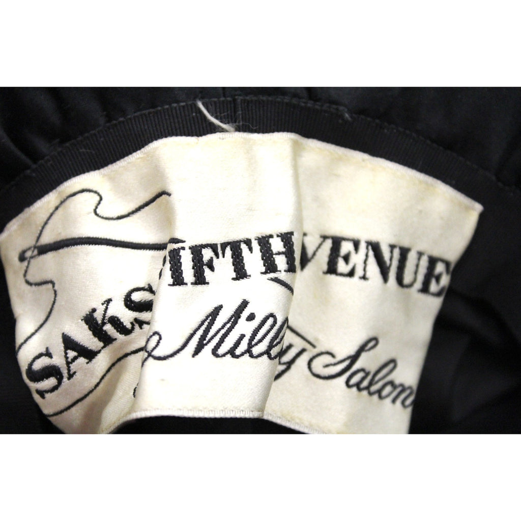 Vintage Bucket Hat Womens 1950s Saks Fifth Ave Millinery Black Satin Pink Rose Small Head The Best Vintage Clothing