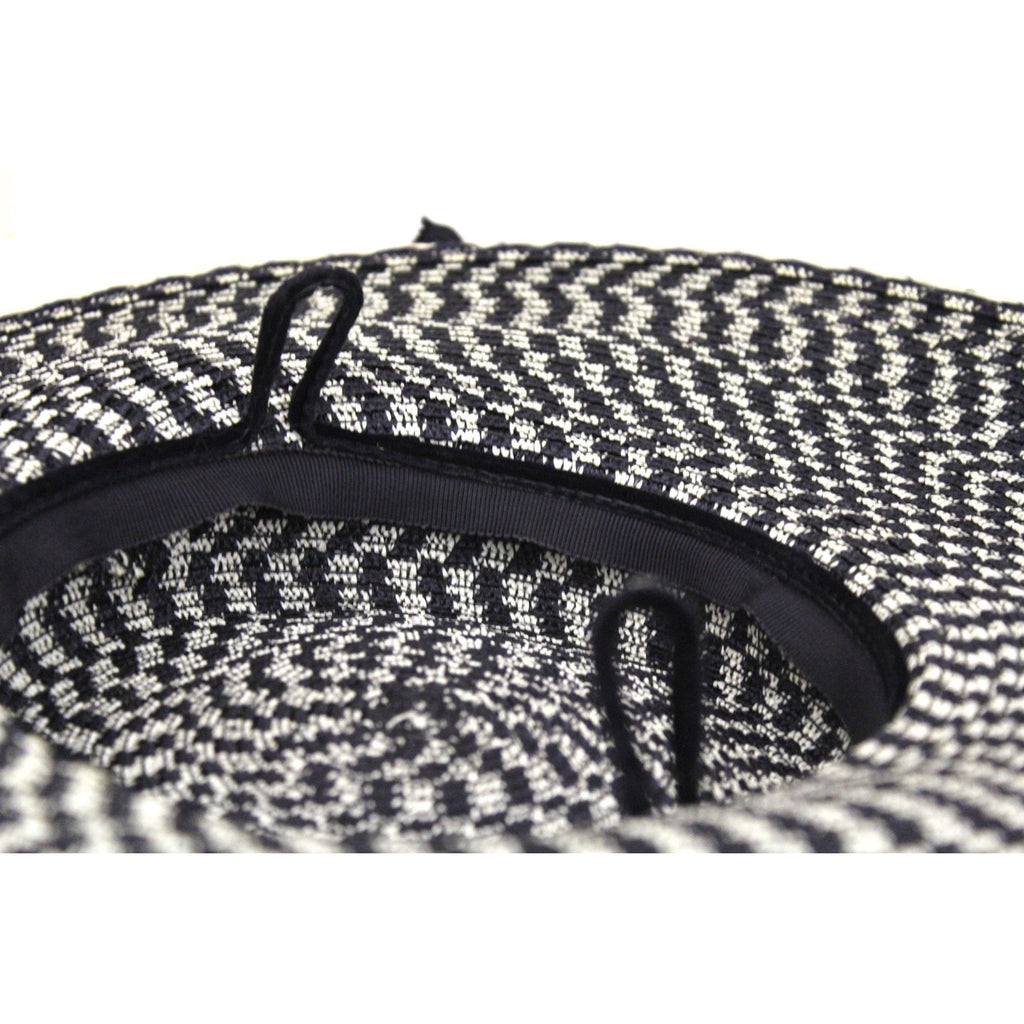 Vintage Wide Brim Straw Hat 1950s Navy & White Saucer Hat Mid Century O/S 14" Church The Best Vintage Clothing