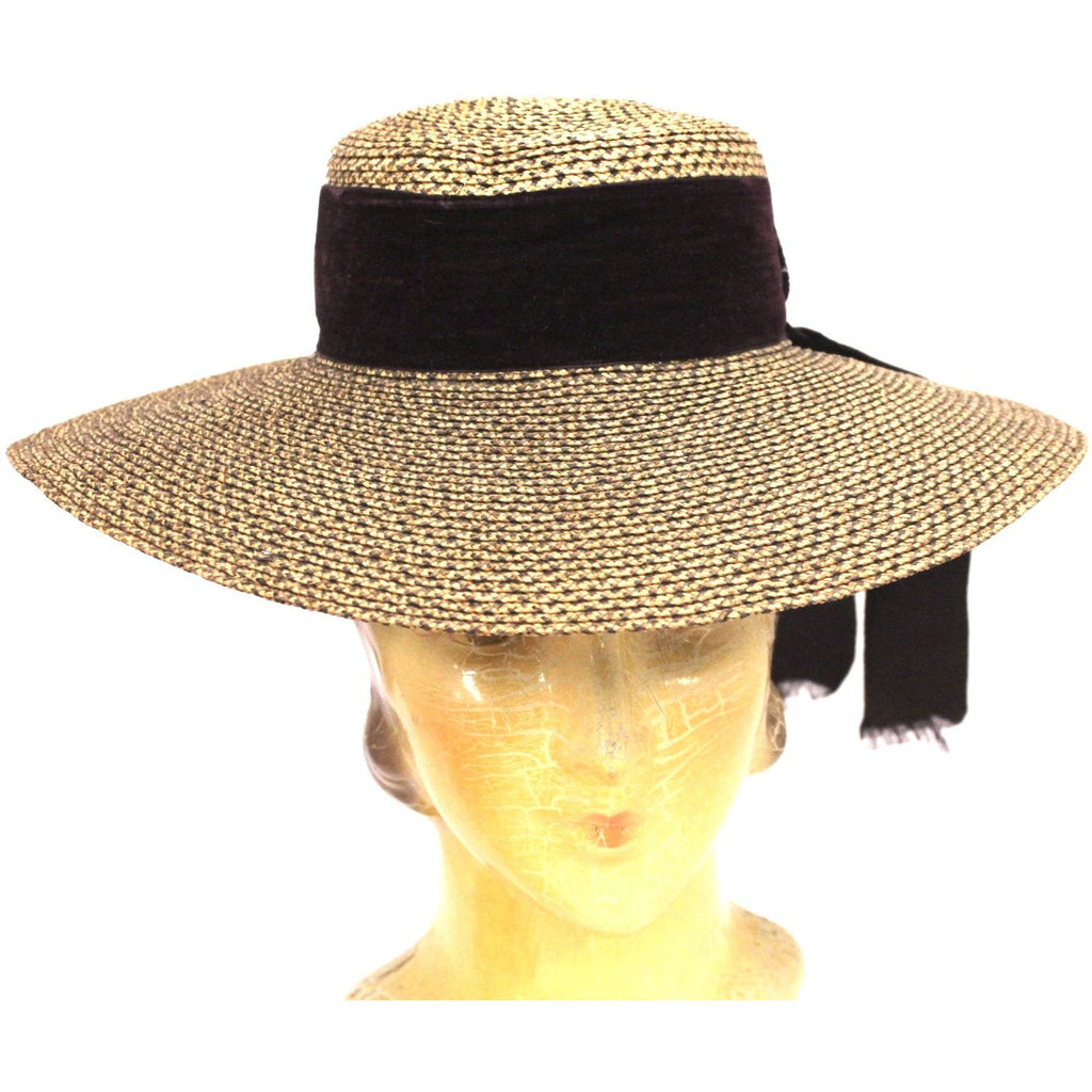 Antique Edwardian Wide Brimmed Ladies Hat 2 Tone Bronze Straw 6 1/4 Small Head The Best Vintage Clothing