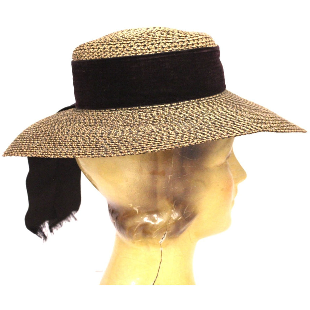 Antique Edwardian Wide Brimmed Ladies Hat 2 Tone Bronze Straw 6 1/4 Small Head The Best Vintage Clothing