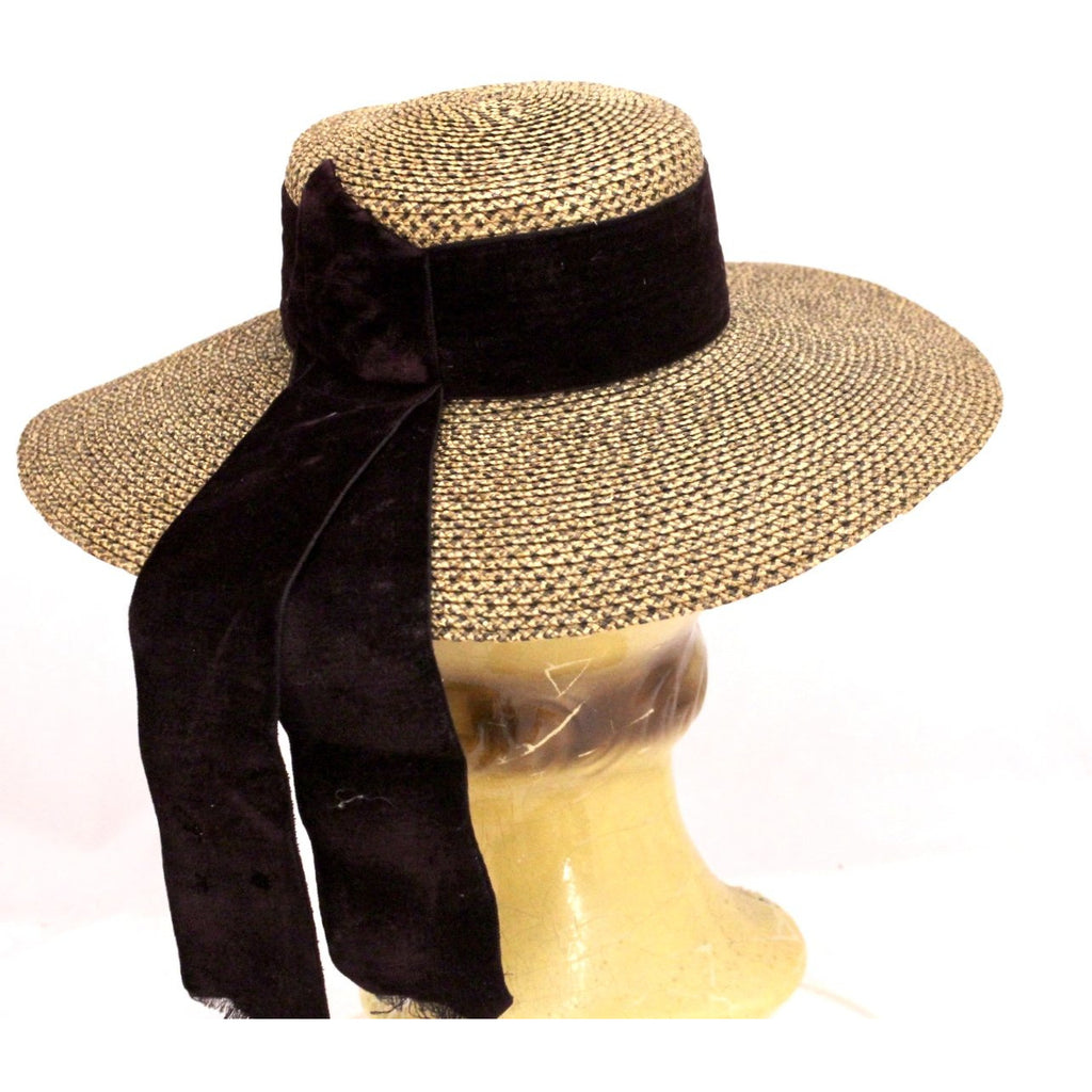 Antique Edwardian Wide Brimmed Ladies Hat 2 Tone Bronze Straw 6 1/4 Small Head The Best Vintage Clothing