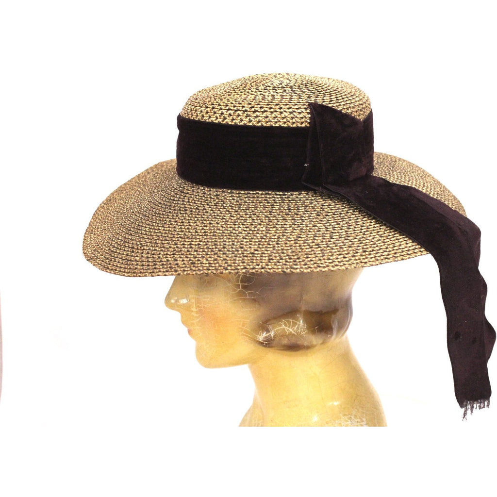 Antique Edwardian Wide Brimmed Ladies Hat 2 Tone Bronze Straw 6 1/4 Small Head The Best Vintage Clothing