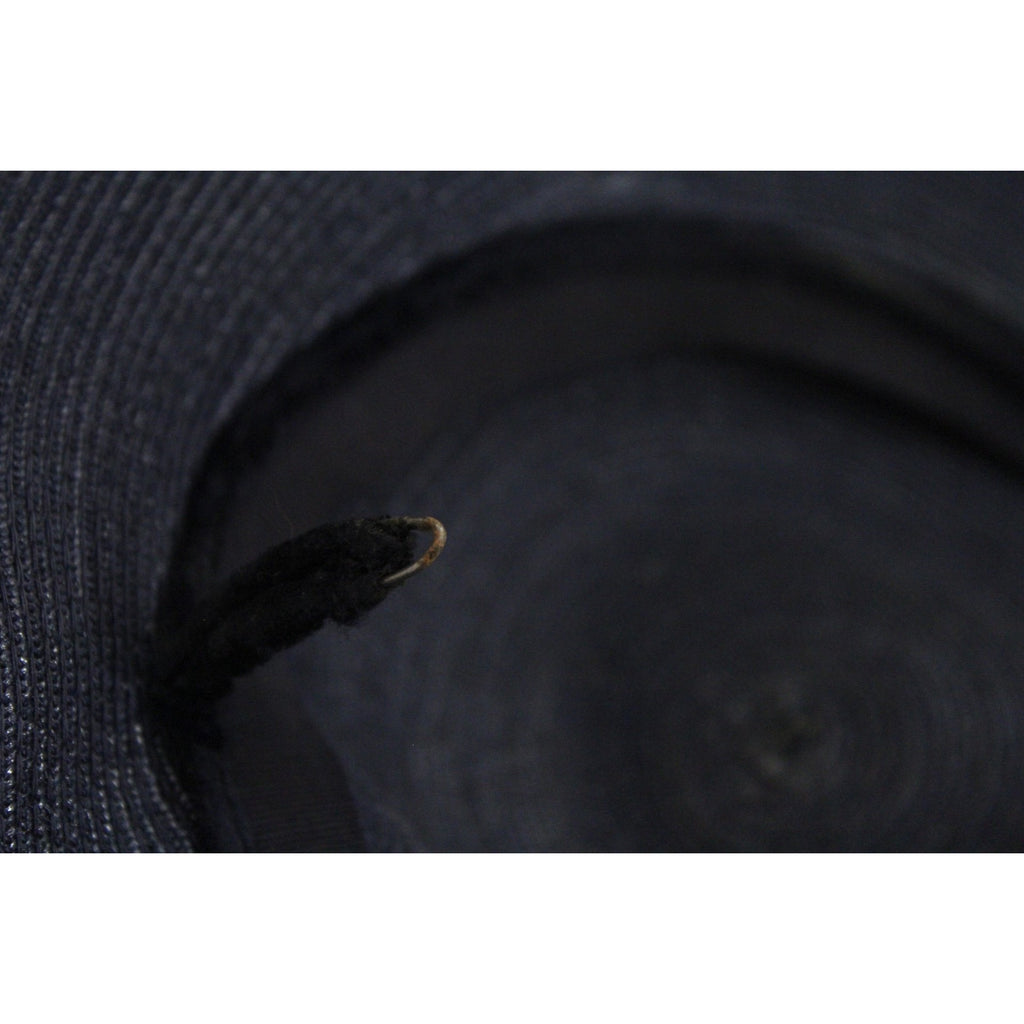 Vintage Wide Brim Dark Navy Blue Straw Hat 1940s Church Saucer Hat Pink Dahlia O/S The Best Vintage Clothing