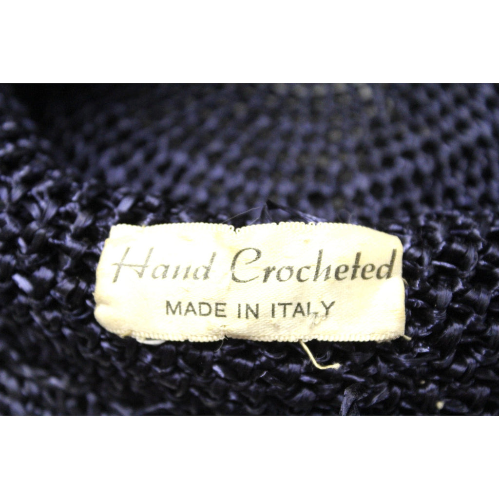 Vintage Crocheted Cellophane Straw Hat Toque Pillbox Navy Blue Italy O/S 1960s Womens The Best Vintage Clothing