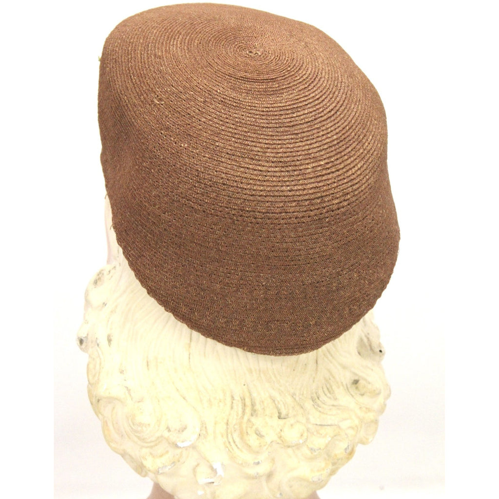 Vintage Womens Hat 1930s Tall Copper Straw Military Style 23" Yellow Flowers The Best Vintage Clothing