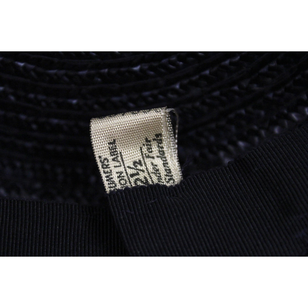 Vintage Wide Brim Dark Navy Blue Straw Hat 1940s Church Saucer Hat Red Rose O/S The Best Vintage Clothing